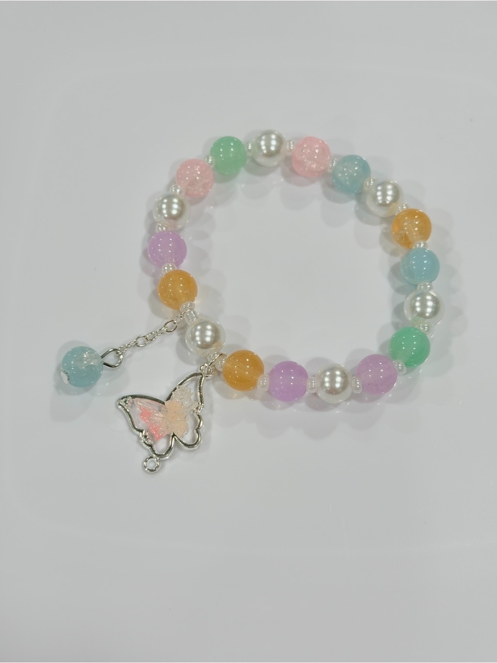 Pastel Multicolor Beaded Butterfly Bracelet Pastel Coquette Jewelry